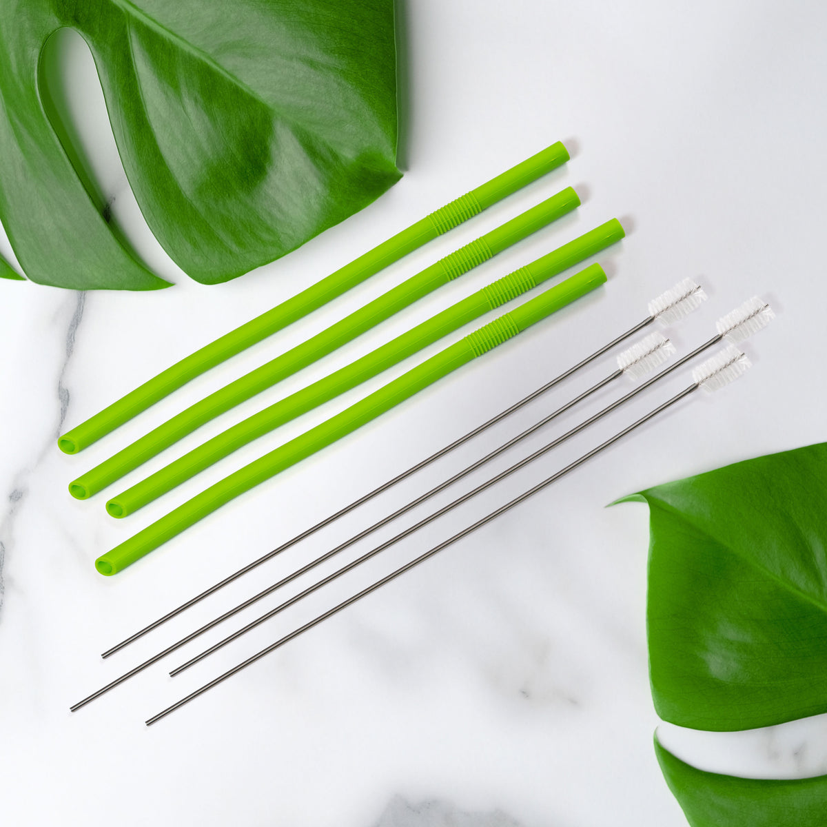 Eco Friendly Straws, Portable, Reusable Silicone, Easy to Clean with Case and Cleaning Wand (Set of 4)