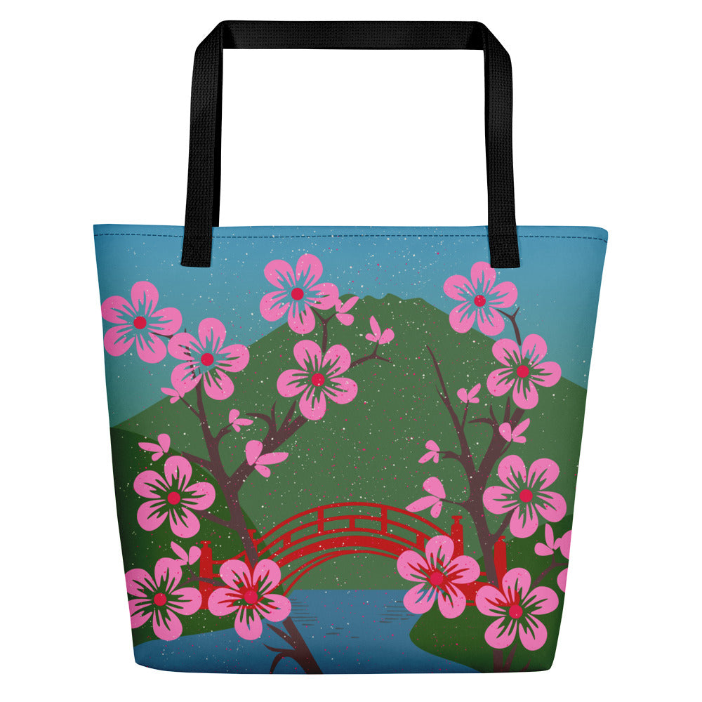 Travel Tote Bag - Japanese Cherry Blossoms &amp; Mt. Fuji