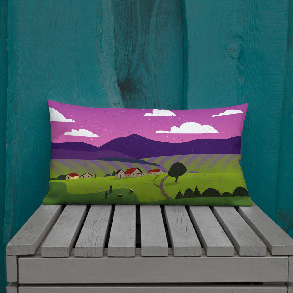 Premium Travel Pillow - French Countryside &amp; Lavender Fields (12 x 20 in)