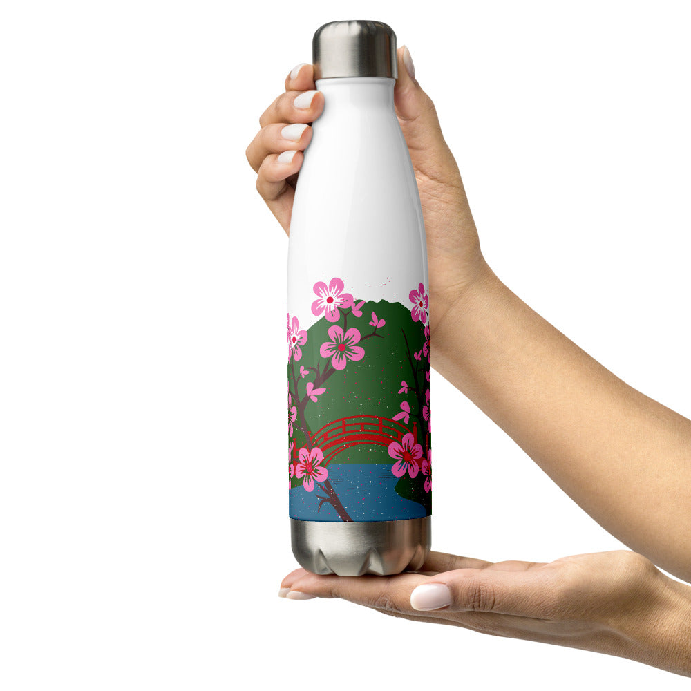 Stainless Steel Water Bottle - Japanese Cherry Blossoms &amp; Mt. Fuji